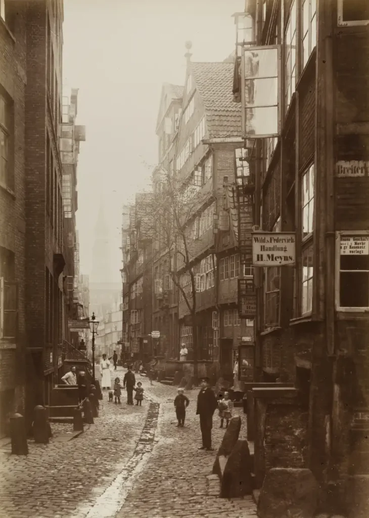 Die historische Straße Dovenfleth im Jahr 1883